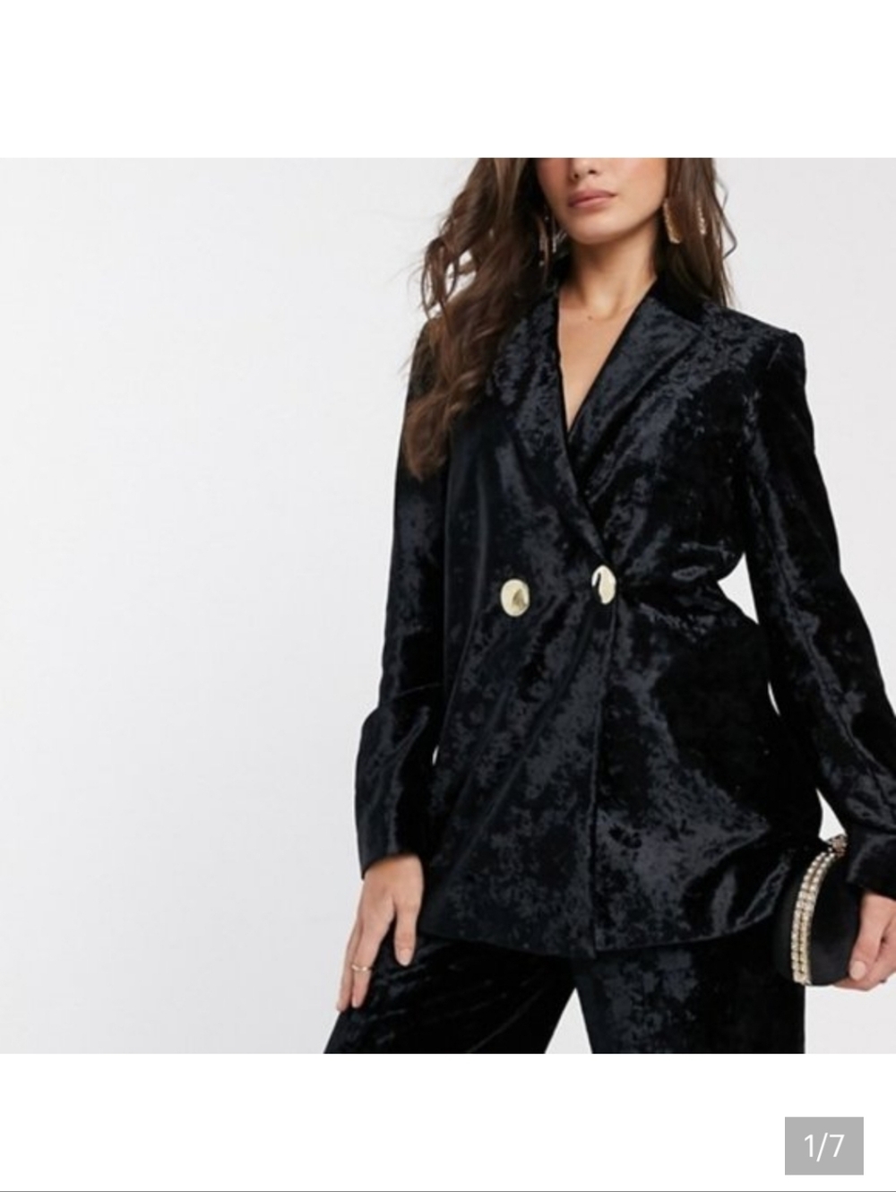 & Other Stories Black Velvet Double-Breasted Blazer with Gold Buttons